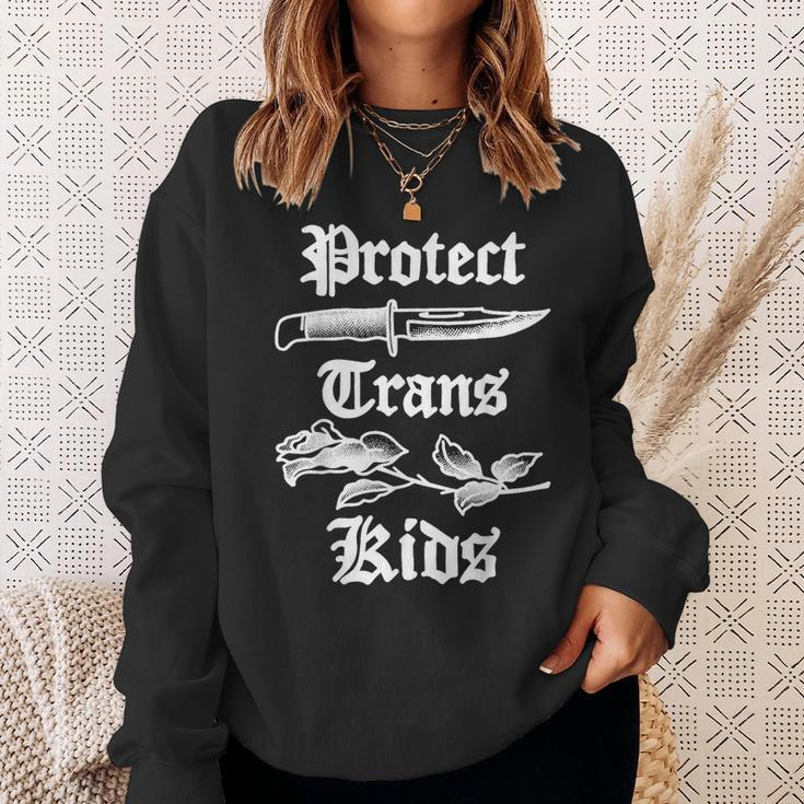 Protect Trans Kids Knife Lgbtq Rose Ally Trans Pride Flag Sweatshirt Gifts for Her