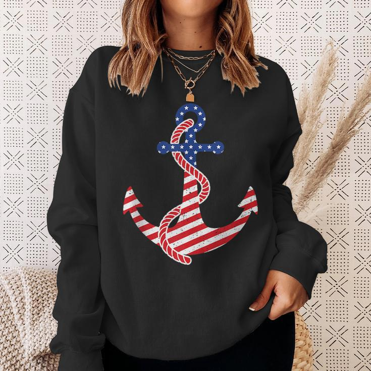 Proud American Flag Anchor Nautical Vintage 4Th Of July Anchor Funny Gifts Sweatshirt Gifts for Her