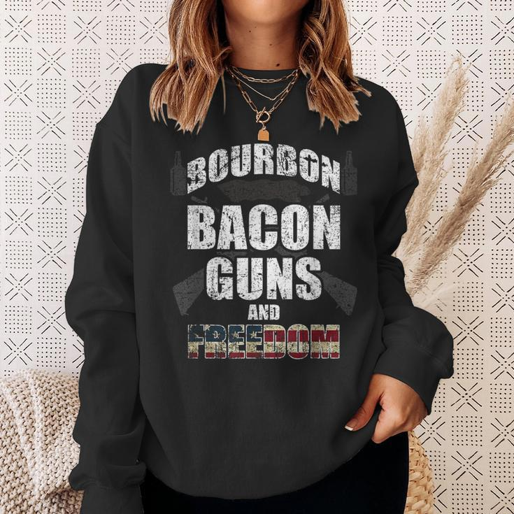 Proud Bourbon Bacon Guns Freedom Independence Day Sweatshirt Gifts for Her