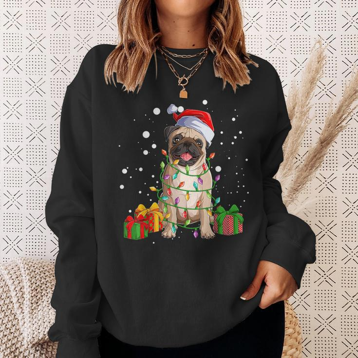 Pug Christmas Tree Lights Santa Dog Xmas Boys Pugmas Sweatshirt Gifts for Her