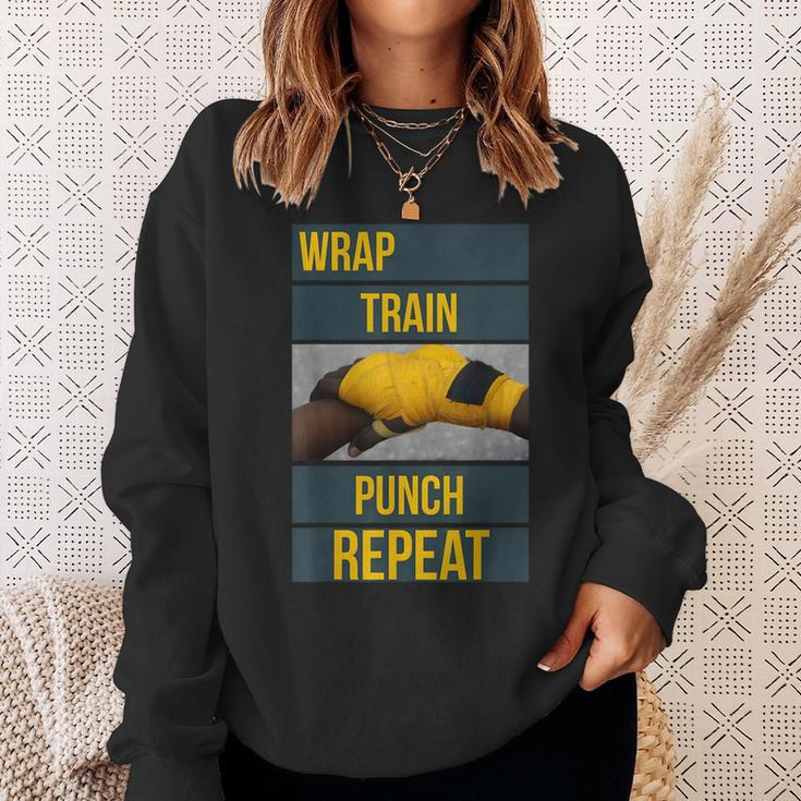 Punchy Graphics Wrap Train Punch Repeat Boxing Kickboxing Sweatshirt Gifts for Her