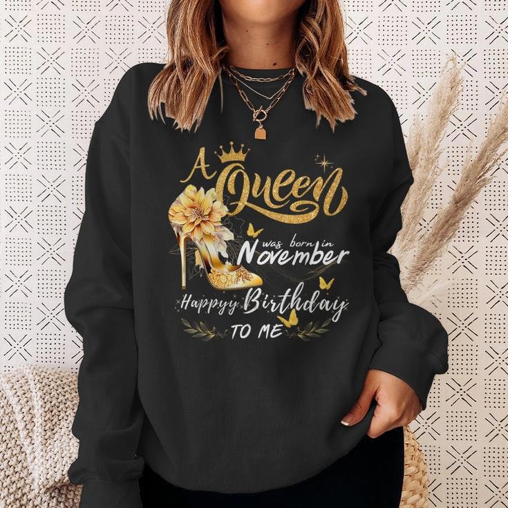 A Queen Was Born In November High Heels Happy Birthday To Me Sweatshirt Gifts for Her