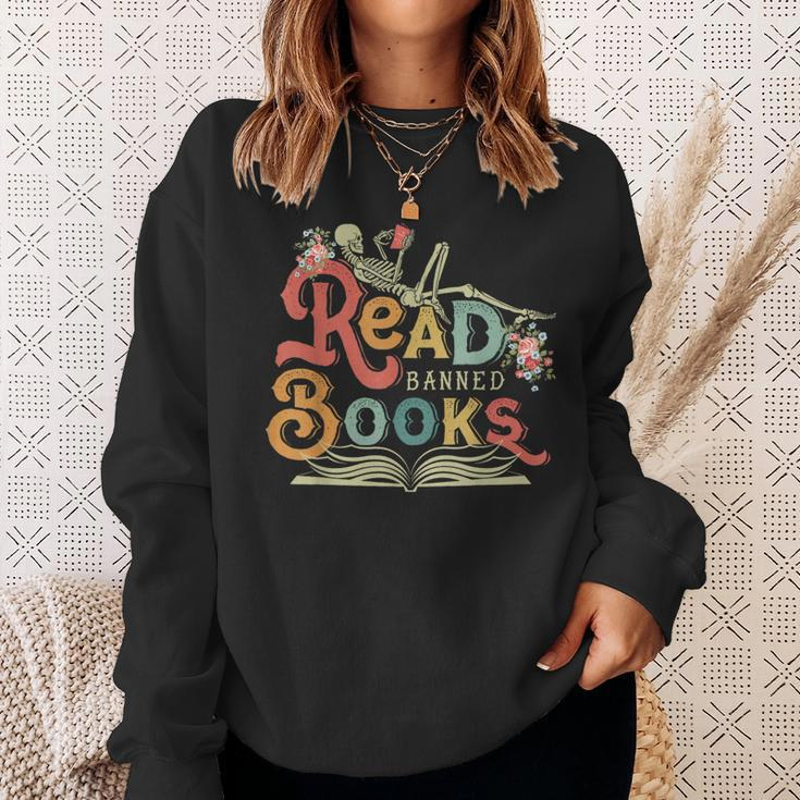 Read Banned Books Funny Skeleton Reading Book Reading Funny Designs Funny Gifts Sweatshirt Gifts for Her