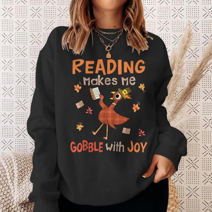 Reading Makes Me Gobble With Joy Turkey Reading Book Sweatshirt Gifts for Her