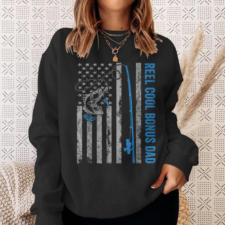 Reel Cool Bonus Dad Fathers Day American Flag Fishing Sweatshirt Gifts for Her