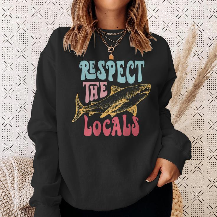 Respect The Local Local Surf Beach Bum Shark On Back Gifts For Shark Lovers Funny Gifts Sweatshirt Gifts for Her