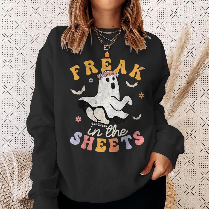 Retro Halloween Freak In The Sheets Ghost Boo Spooky Season Sweatshirt Gifts for Her