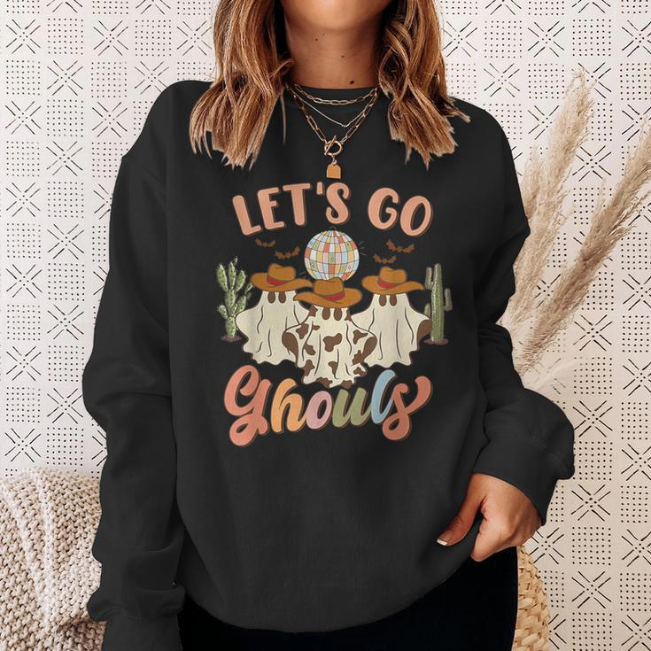 Retro Halloween Let's Go Ghouls Western Ghosts Disco Ball Sweatshirt Gifts for Her