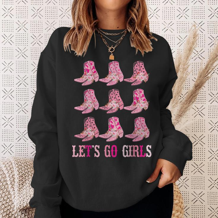 Retro Lets Go Girls Boot Pink Western Cowgirl Sweatshirt Gifts for Her