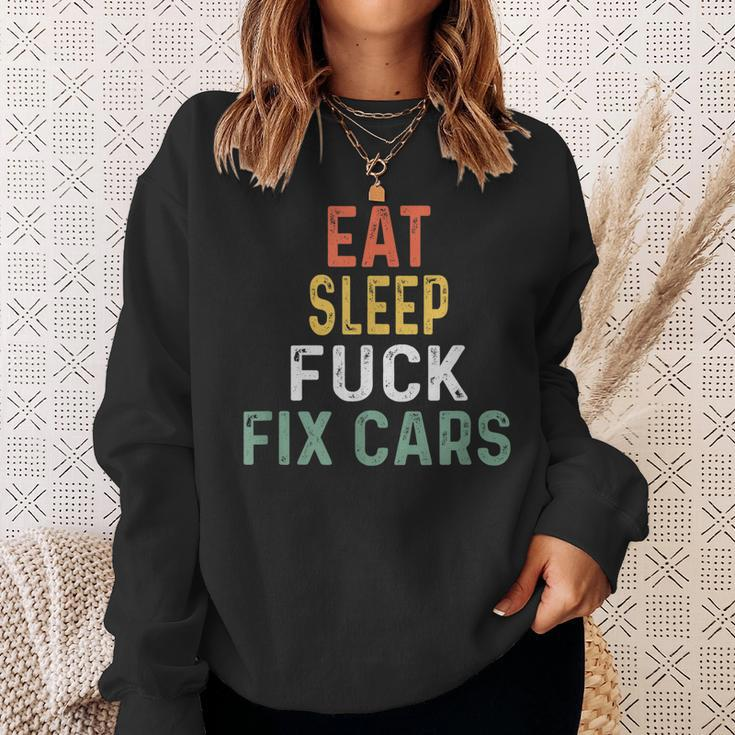 Retro Mechanic Gag Gifts For Men Xmas Eat Sleep Fix Cars Gift For Mens Sweatshirt Gifts for Her