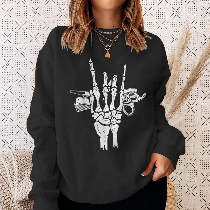 Rock Hand Skeleton Barber Hairstylist Hairdresser Halloween Sweatshirt Gifts for Her