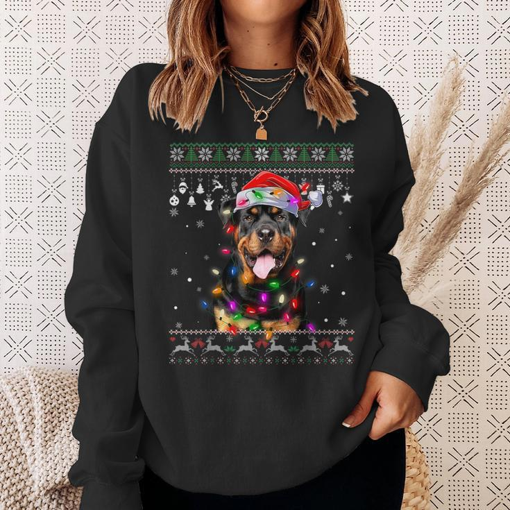 Rottweiler Santa Hat Christmas Tree Lights Xmas Ugly Sweater Sweatshirt Gifts for Her