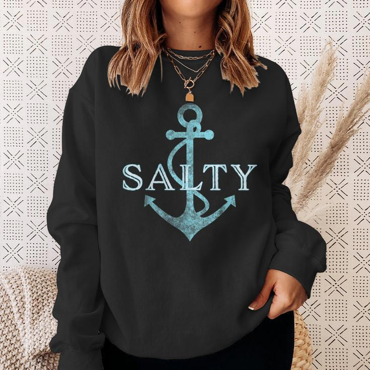 Salty Sailor Nautical Anchor Sweatshirt Gifts for Her