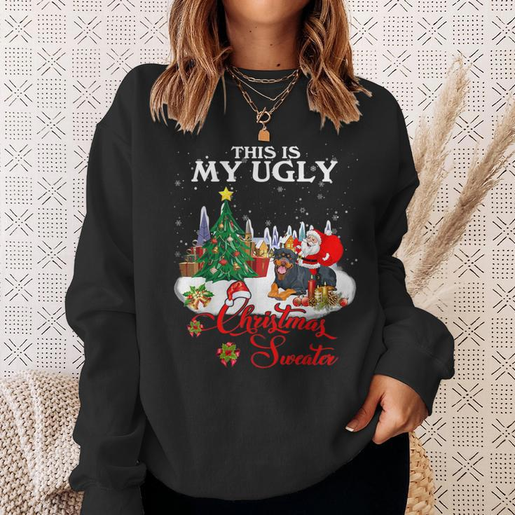 Santa Riding Rottweiler This Is My Ugly Christmas Sweater Sweatshirt Gifts for Her