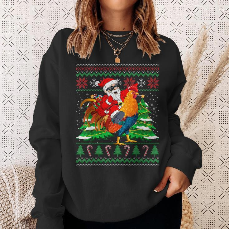 Santa With Rooster Christmas Tree Farmer Ugly Xmas Sweater Sweatshirt Gifts for Her