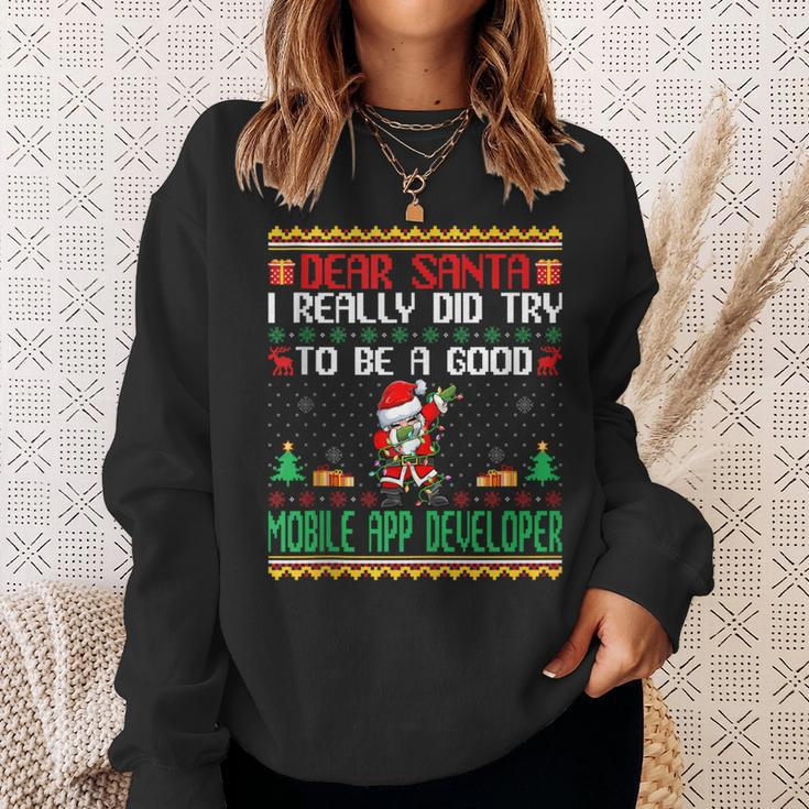 Santa Try To Be A Good Mobile App Developer Christmas Sweatshirt Gifts for Her