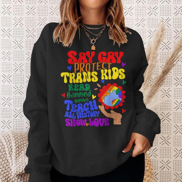 Say Gay Protect Trans Kids Read Banned Books Men Lgbt Pride Sweatshirt Gifts for Her