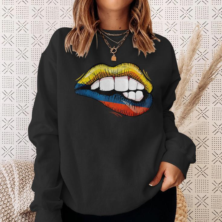 Sexy Biting Lips Colombia Flag Colombian Pride Sweatshirt Gifts for Her