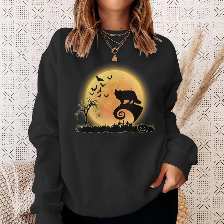 Siberian Cat Scary And Moon Funny Kitty Halloween Costume Sweatshirt Gifts for Her