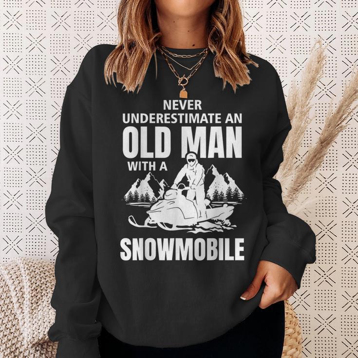 Snowmobile Never Underestimate With An Oldman Winter Sports Sweatshirt Gifts for Her