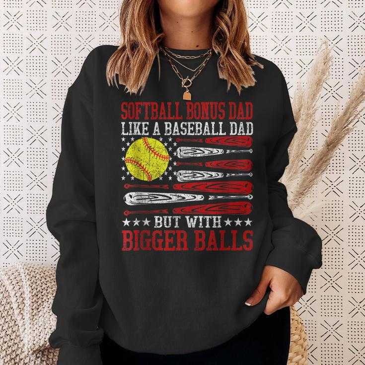 Softball Bonus Dad Like A Baseball Dad Us Flag Fathers Day Sweatshirt Gifts for Her