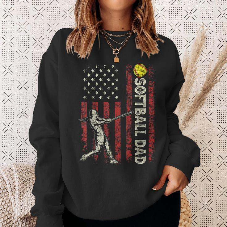 Softball Dad Us Flag Gifts For Dad Men Patriotic Fathers Day Gift For Mens Sweatshirt Gifts for Her