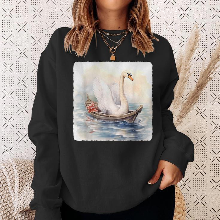 Swan Riding A Paddle Boat Concept Of Swan Using Paddle Boat Sweatshirt Gifts for Her