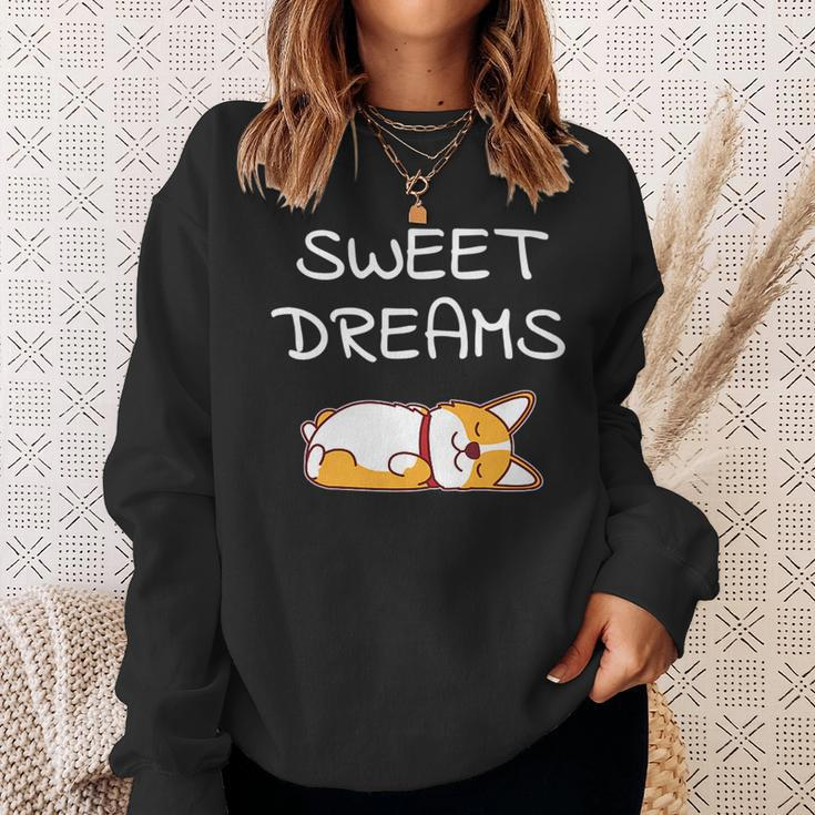 Sweet Dreams Sleeping Corgi Dog Quote Pajamas For Bedtime Sweatshirt Gifts for Her