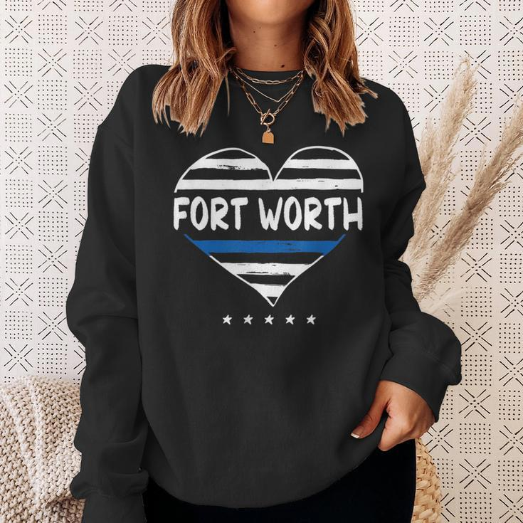 Thin Blue Line Heart Fort Worth Police Officer Texas Cops Tx Sweatshirt Gifts for Her