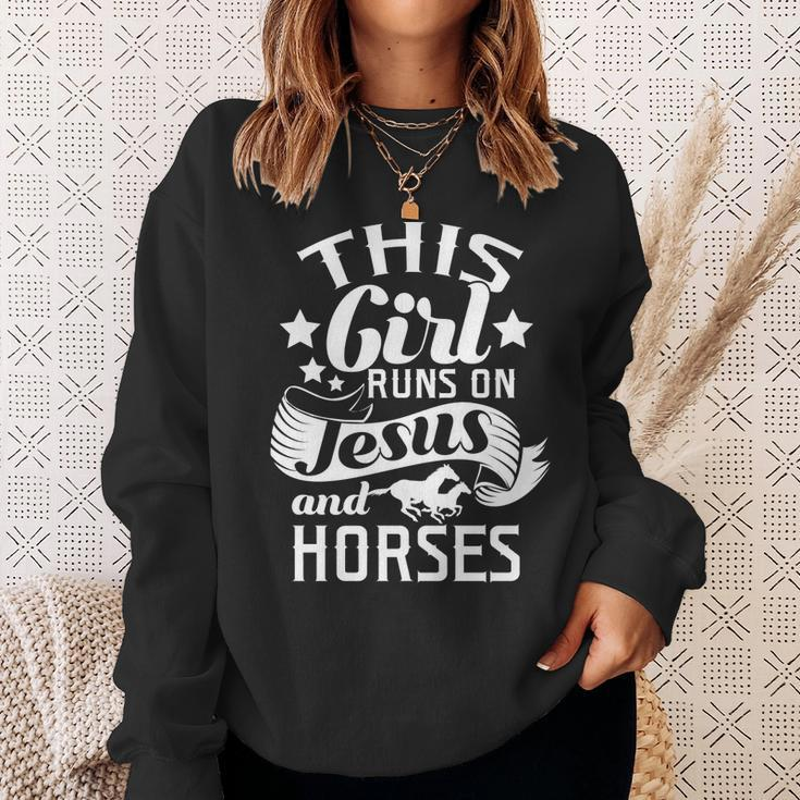 This Girl Runs On Jesus Horses Cowgirl Horse RidingSweatshirt Gifts for Her
