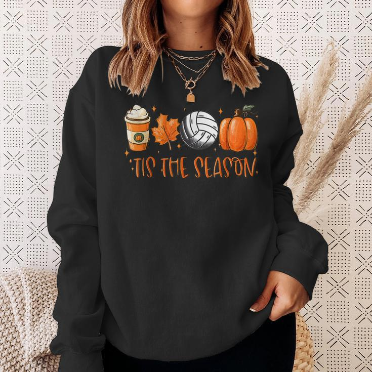 Tis The Season Pumpkin Leaf Latte Fall Volleyball Sweatshirt Gifts for Her
