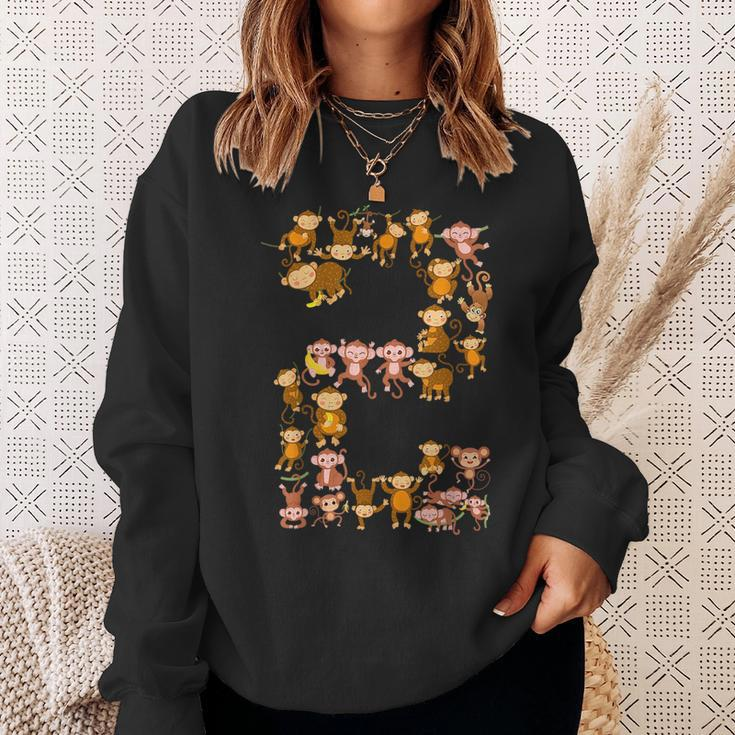 Toddler 2Nd Birthday Monkey Theme 2 Year Old Monkeys Lovers Sweatshirt Gifts for Her