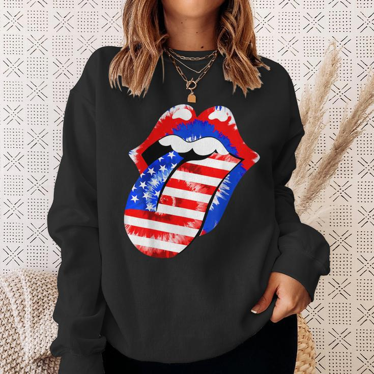Tongue Lips American Flag 4Th Of July Proud Tie Dye Sweatshirt Gifts for Her