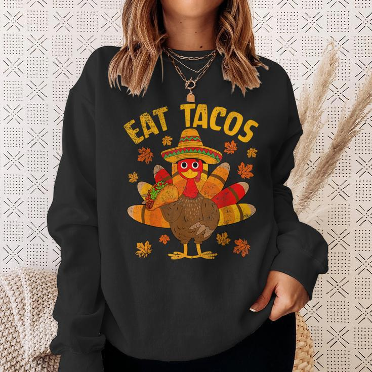 Turkey Eat Tacos Mexican Sombrero Thanksgiving Family Sweatshirt Gifts for Her