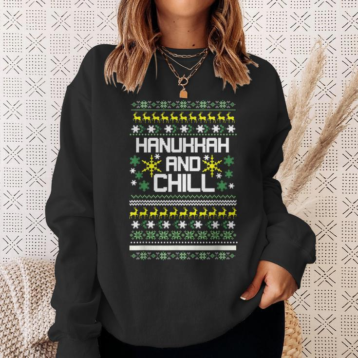 Ugly Christmas Sweater Hanukkah And ChillSweatshirt Gifts for Her