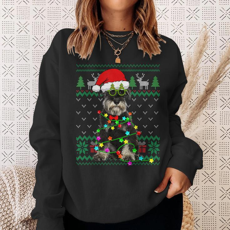 Ugly Sweater Christmas Lights Schnauzer Dog Puppy Lover Sweatshirt Gifts for Her