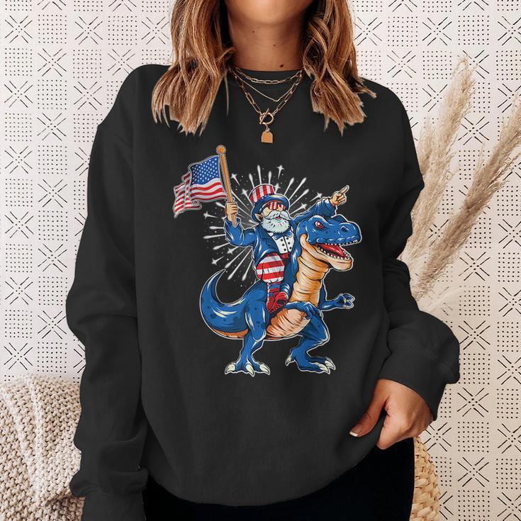 Uncle Sam Riding A Dinosaur 4Th Of July American Flag Sweatshirt Gifts for Her