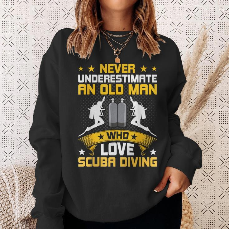 Never Underestimate Old Man Love Scuba Diving Sweatshirt Gifts for Her
