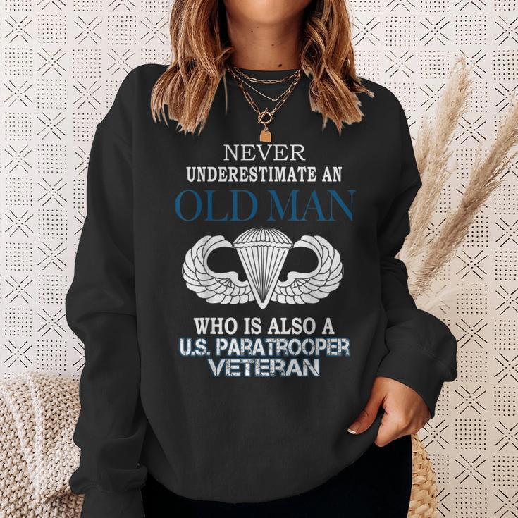 Never Underestimate Us Paratrooper Veteran Father's Day Xmas Sweatshirt Gifts for Her