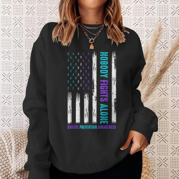 Usa Flag Nobody Fights Alone Suicide Prevention Awareness Sweatshirt Gifts for Her
