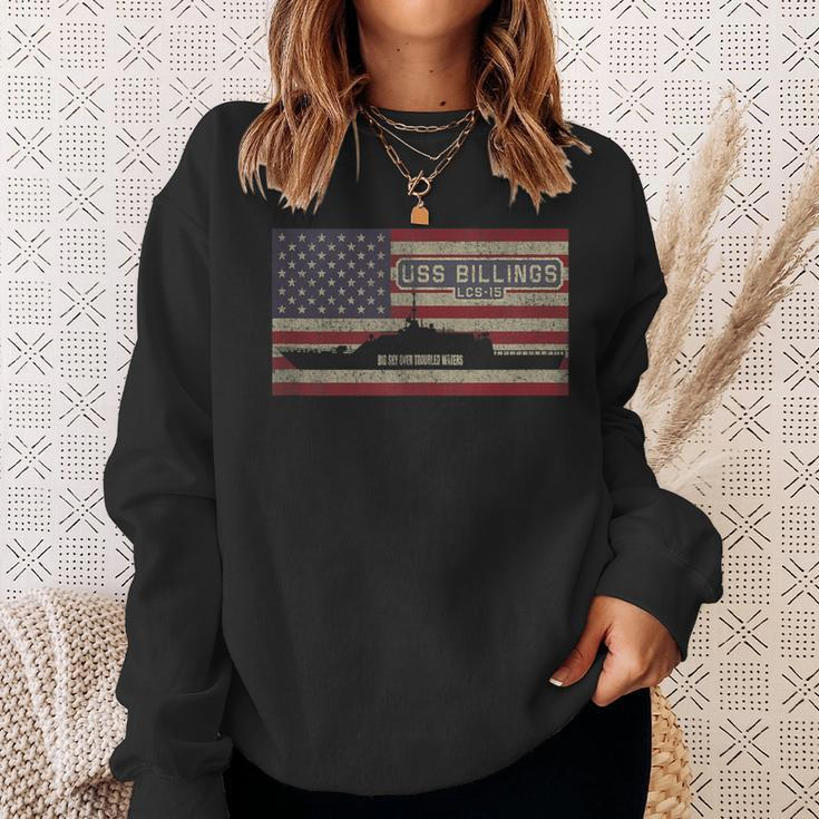 Uss Billings Lcs-15 Littoral Combat Ship Usa American Flag Sweatshirt Gifts for Her