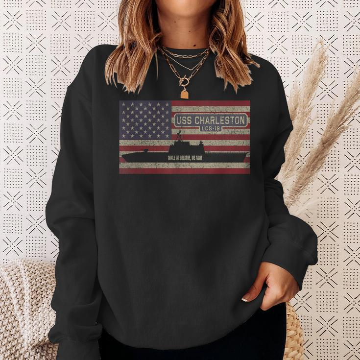 Uss Charleston Lcs18 Littoral Combat Ship Usa Flag Sweatshirt Gifts for Her
