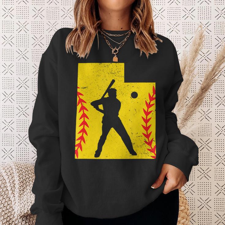 Utah Map Softball Love Playing Softball Play Sweatshirt Gifts for Her