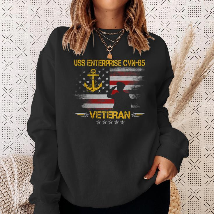 Veteran Vets Uss Enterprise Cvn65 Aircraft Carrier Veteran Flag Vintage Veterans Sweatshirt Gifts for Her