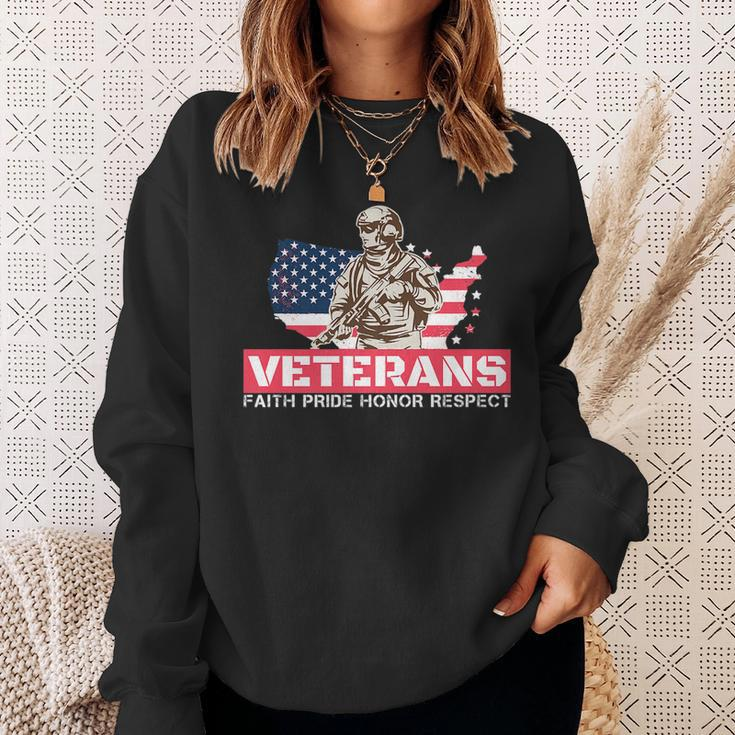 Veterans Faith Pride Honor Respect Patriotic Veteran Sweatshirt Gifts for Her
