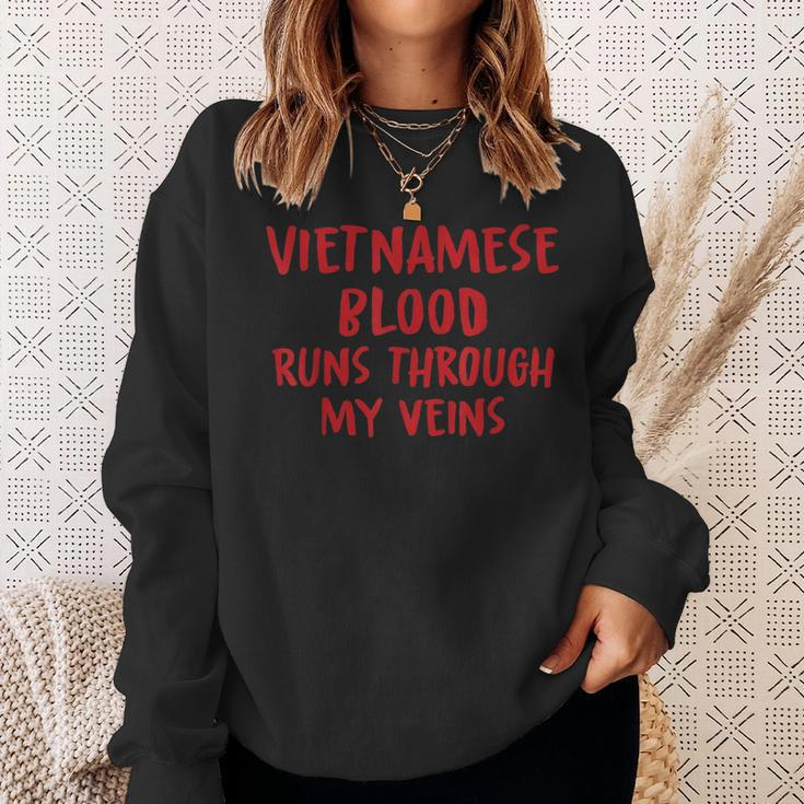 Vietnamese Blood Runs Through My Veins Novelty Word Sweatshirt Gifts for Her