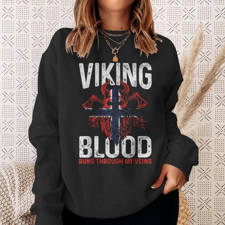 Viking Blood Runs Through My Veins Norwegian Roots Pride Sweatshirt Gifts for Her