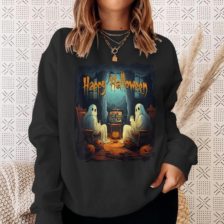 Vintage Happy Halloween Scary Ghost Horror Movie Pumpkin Happy Halloween Sweatshirt Gifts for Her