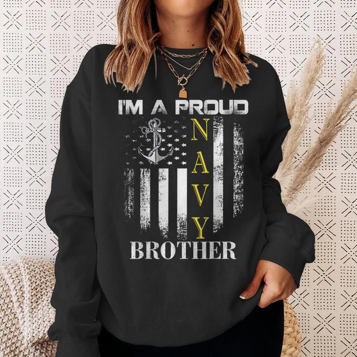 Vintage Im A Proud Navy Brother With American Flag Gift Sweatshirt Gifts for Her