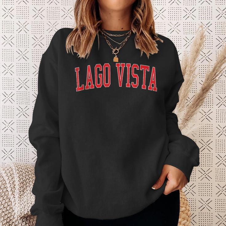 Vintage Lago Vista Tx Distressed Red Varsity Style Sweatshirt Gifts for Her